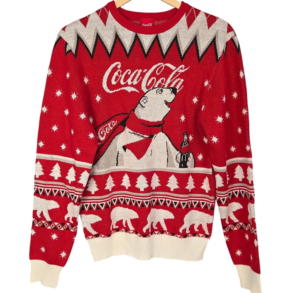 Coca-Cola Polar Bear Sweater Womens Small Red Fair Isle Holiday Christmas Ugly